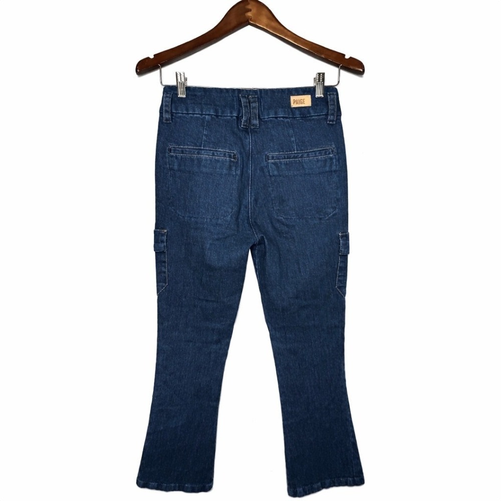 PAIGE Dion Cargo Pockets Gracie Lou Flare Jeans Sz 26 High Rise Dark Wash NWT - Picture 3 of 15